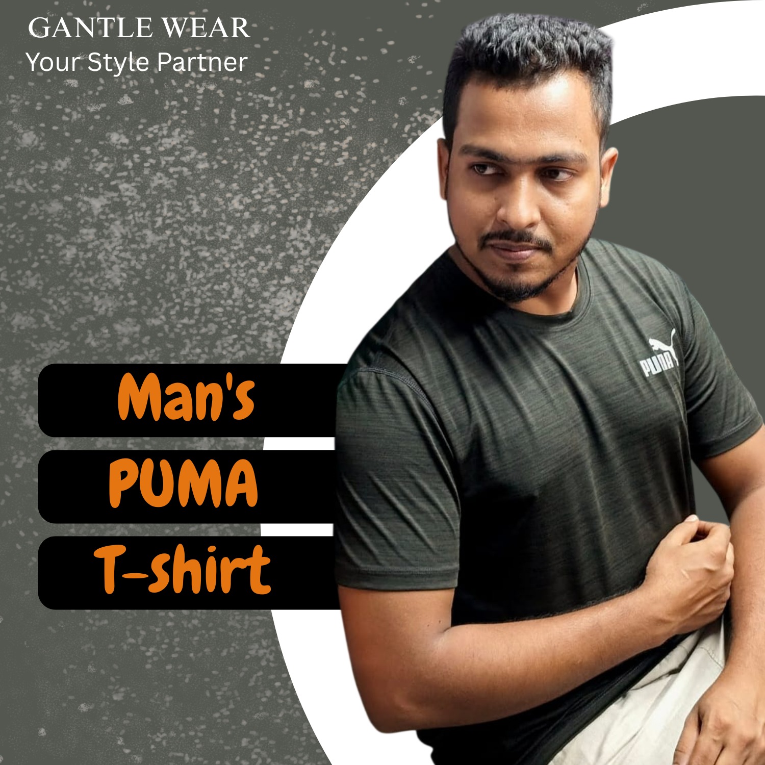 Man wearing olive green Original Puma T-Shirt casual fashion Bangladesh.